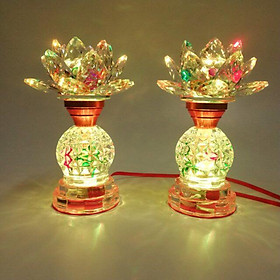 Mua Bộ 2 đèn thờ pha lê hoa sen thân hình cầu họa tiết VDT-052 (18 5cm)