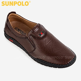Giày Mọi Nam Da Bò SUNPOLO SU5055 Đế may khâu bền bỉ (Đen)