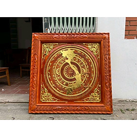 Tranh treo tường trống đồng trạm khắc hình chữ s bằng gỗ hương đỏ kt mặt vuông 107×107×5cm