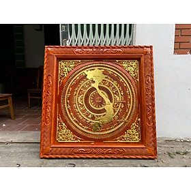 Mua Tranh treo tường trống đồng trạm khắc hình chữ s bằng gỗ hương đỏ kt mặt vuông 107×107×5cm