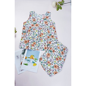 Hình ảnh Bộ Đồ Ngủ Babydoll Lanh Peri - Tay ngắn quần short có độ co giãn nhẹ, thoáng mát cao cấp mặc nhà HAN CLOSET