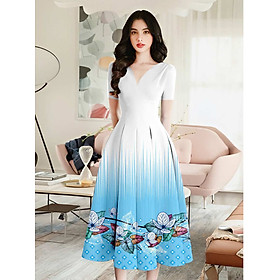[HCM] Đầm xòe xếp li in chân hoa sang trọng MS076- Khánh Linh Style