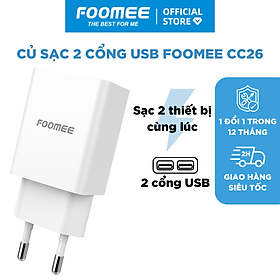 Mua Củ sạc 2 cổng USB FOOMEE CC26 - Màu Trắng/Đen - Sạc An Toàn 2 Thiết Bị Cùng Lúc - Hàng chính hãng