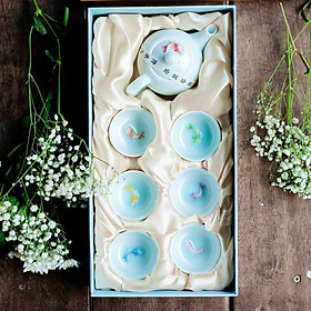 Bộ ấm chén uống, pha trà Lý Ngư xuất Nhật 7 màu (Qùa tặng, Biếu trong dịp Lễ Tết, Tân gia, ...)
