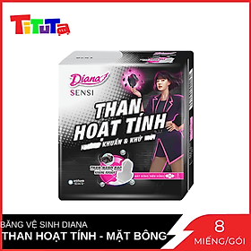 Băng Vệ Sinh Diana Than Hoạt Tính mặt bông siêu thấm siêu mỏng cánh Gói 8 miếng