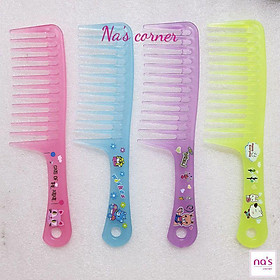 Lược nhựa răng thưa size lớn dài 24.5cm dễ thương màu vintage cán cầm tay nhựa trong