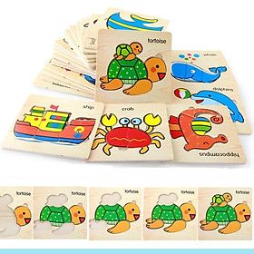 Bộ 10 tranh ghép hình 2D thông minh bằng gỗ cho bé - đồ chơi thông minh MK001