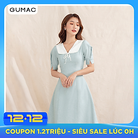 Đầm nữ GUMAC DA1004 thiết kế cổ trắng đăng ten phong cách hiện đại