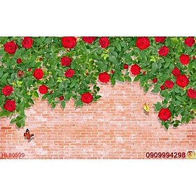 Tranh dán tường 3d giàn hoa hồng leo tường (size to khổ 1,2m)