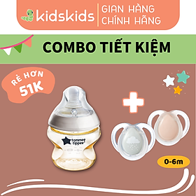 COMBO Ty Ngậm Dạ Quang Cho Bé Tommee Tippee Night Time 0-6m & Bình Sữa PPSU Ty Siêu Mềm Tự Nhiên 150ml
