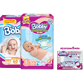 Combo 01 Miếng Lót Bobby Newborn NB2 60 + 01 Tã Dán S56 Tặng 1 Set Newborn