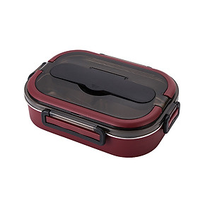 Hộp đựng Cơm Văn Phòng 4 ngăn ruột INOX 304 Không gỉ Cao cấp Tặng bộ đũa thìa INOX 304- Màu Đỏ