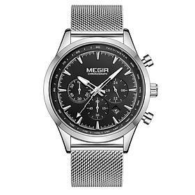Đồng hồ MEGIR Quartz dành cho nam phong cách cổ điển doanh nhân chống thấm nước 3ATM -Màu Bạc đen