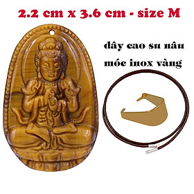 Mặt Phật Đại nhật như lai đá mắt hổ 3.6 cm kèm vòng cổ dây cao su nâu - mặt dây chuyền size M, Mặt Phật bản mệnh
