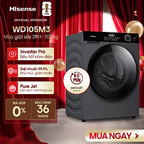 Máy giặt sấy Hisense Inverter Pro 10.5kg WD105M3 giặt thông minh AI, điều khiển từ xa, bảo hành 3 năm - HÀNG CHÍNH HÃNG