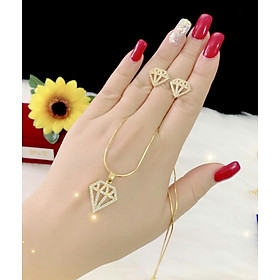 combo dây chuyền bông tai nữ mạ vàng 18k 