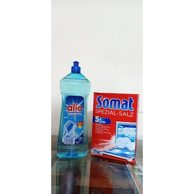 Muối rửa bát Somat 1,2kg + Nước trợ xả làm bóng Alio .Tặng que thử nước cứng