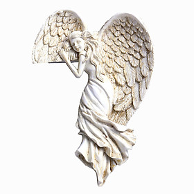 Angel Wings Wall Decoration, Antique Hanging Resin Angel Wings, Wall Art Décor Sculpture for Home Bedroom Living Room Garden Fairy