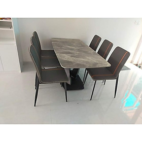 Bộ bàn ghế phòng ăn mặt đá Tundo màu xám 1m6 và 6 ghế
