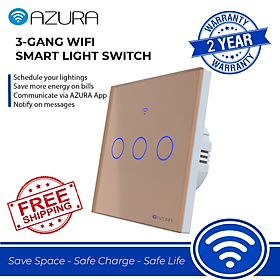 Công tắc điện Wifi 3 kênh mặt vuông AZURA - Hàng chính hãng