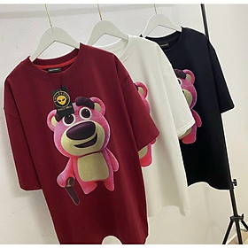 Áo Thun 100% cotton 2022 Tay Ngắn In Hình Gấu Phong Cách Hàn Quốc Cho Nữ, Áo Thun Tay Ngắn UNISEX IN DECAL GẤU LOTSO, Áo tay lỡ nam nữ in hình gấu dâu crush nhiều màu form unisex nam nữ, Áo Thun Gấu Dâu Lotso Hugging Bear Nam Nữ giấu quần, trùm mông CRUSH