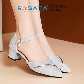 Giày cao gót nữ đế vuông 5 phân mũi nhọn quai hậu khóa cài ROSATA RO380 ( Bảo Hành 12 Tháng ) - Bạc