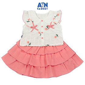 Set Áo Váy bé gái họa tiết Hoa Nơ Hồng cotton thêu - AICDBGTP0SCD - AIN Closet