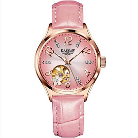 Đồng hồ nữ chính hãng KASSAW K900-2 ,Fullbox, Kính sapphire ,chống xước,chống nước,mặt hồng vỏ vàng hồng da, thép không gỉ 316L, Mới 100%,Bảo hành 24 tháng,thiết kế lộ cơ đơn giản,trẻ trung và sang trọng