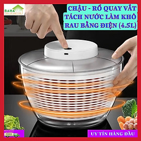 Mua CHẬU - RỔ QUAY VẮT TÁCH NƯỚC LÀM KHÔ RAU BẰNG ĐIỆN (4.5L)  BAHAMAR  có thể sạc lại bằng USB  chỉ cần bật nút nguồn để khởi động và tự động dừng sau 20 giây.  Pin 1500mAh có thể sử dụng được 60 lần