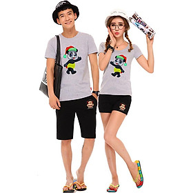 Bộ Áo Thun Đôi Nam Nữ Gấu Anh Gấu Em Màu Xám