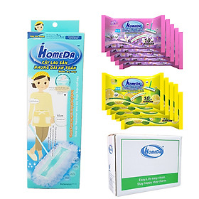 Combo 1 Bộ Cây Lau Sàn Đa Năng iHomeDa & 5 + 5 Khăn ướt lau sàn kháng khuẩn tiện dụng iHomeDa ( Hương Cam & Hương Lavender) - Combo 1 Multi functional cleaning mop and 5 + 5 flooring wet wipes/ iHomeda cleaning mop combine with wet wipes