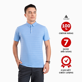 Áo polo golf nam ngắn tay ALIGRO chất vải coolmax kẻ ngang màu xanh blue năng động ALGPLO117