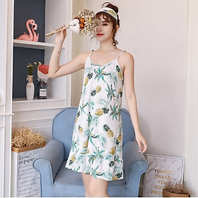 Váy dây suông chữ A chân bèo mặc nhà, váy hai dây ngủ bèo nhún thoáng mát mềm mại thấm hút tốt, váy ngủ gợi cảm có kèm bịt mắt