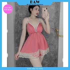 Đồ Ngủ Hai Dây Viền Ren Sexy Quyến Rũ Có Mút Ngực Thương Hiệu Baw, Chất Liệu Lụa Satin Mát Mịn DN1 (hình thật shop tự chụp)