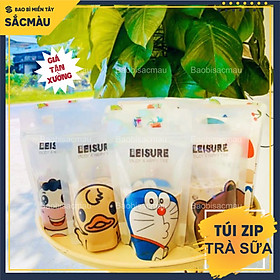 Mua HOT Set 50 Túi zip trà sữa + ống hút  túi zip đựng đồ ăn vặt in hình dễ thương vui nhộn