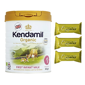 Sữa bột Nguyên kem công thức hữu cơ KENDAMIL ORGANNIC số 1: ORGANIC FIRST INFANT MILK (800G) ( cho trẻ từ 0-6 tháng tuổi) - Phát triển chiều cao và trí não, tăng cân, tăng sức đề kháng – Tặng 3 bánh quế cuộn hiệu Kapad
