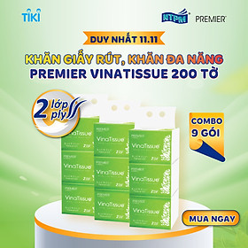 Khăn giấy rút, khăn đa năng Premier VinaTissue 2 lớp 100% bột giấy nguyên sinh, không chất tẩy gói 200 tờ