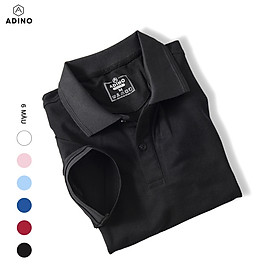 Áo polo nữ ADINO màu đen phối viền chìm vải cotton co giãn dáng slimfit
