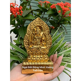 Mua Tượng bản mệnh ngài bất động minh vương hợp tuổi (dậu) bằng gỗ bách xanh pu dát vàng cao cấp kt 14×8×4cm