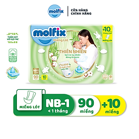 Miếng lót sơ sinh Molfix Thiên nhiên Super Jumbo Newborn 1 (dưới 1 tháng tuổi) - Gói 90+10 miếng 