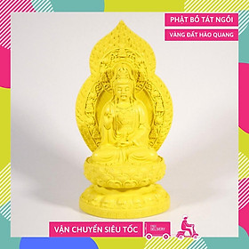 Tượng Phật Quan Âm Bồ Tát để xe ô tô vàng đất lá bồ đề hào quang - Cao 19cm ngồi