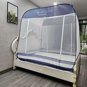 Mua Màn Chụp  Mùng Chụp Cao Cấp Mộc Miên Đỉnh Vuông - Kích Thước 1 6mx2m ( Xanh Xám 3 Đường Kẻ )