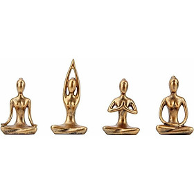Trang trí bức tượng thiền yoga Zen - Trang trí nhà với bức tượng yoga, trang trí phòng ngủ tâm linh với bức tượng yoga nhỏ, một bộ 4 mất hỗ trợ yoga của bức tượng trang trí
