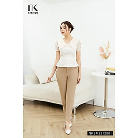 Áo Sơ Mi Ren Phối Nơ Cổ NK FASHION Ngắn Tay Thắt Eo Thanh Lịch Chất Vải Nhập Hàn Cao Cấp NKSM2212001