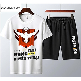 Bộ Áo Free Frie màu trắng cổ tròn + Quần Short nam cực đẹp in hình RANK HUYỀN THOẠI