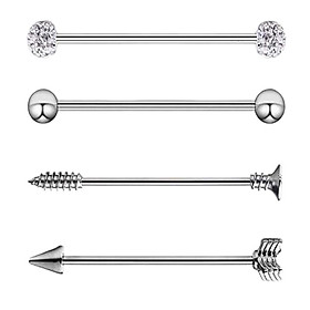 4 Pieces Stainless Steel Industrial Barbell Earrings