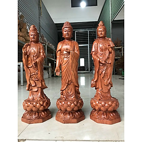 Mua Bộ tượng phật tam thánh bằng gỗ hương đá kt cao 50×15×15cm