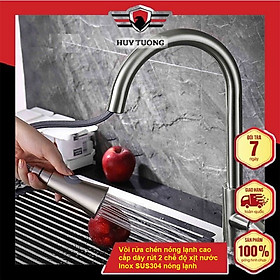 Vòi rửa chén nóng lạnh cao cấp dây rút 2 chế độ xịt nước Inox SUS304 nóng lạnh xoay 360 độ