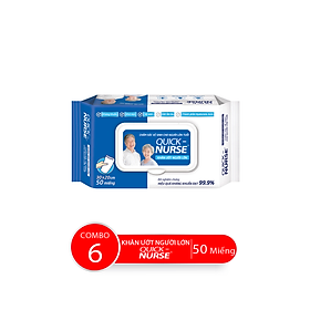 Combo 6 bao khăn ướt người lớn Quick-Nurse, 50 miếng/bao