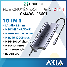 Mua Hub chuyển đổi Type-C Ugreen 10 in 1 - Model 15601/ 80133 - Cổng HDMI 4K  Sạc PD  Aux 3.5mm - HÀNG CHÍNH HÃNG